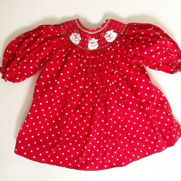 Mom & Me Smocked Santa Red Polkadot Bishop Dress - Picture 1 of 10